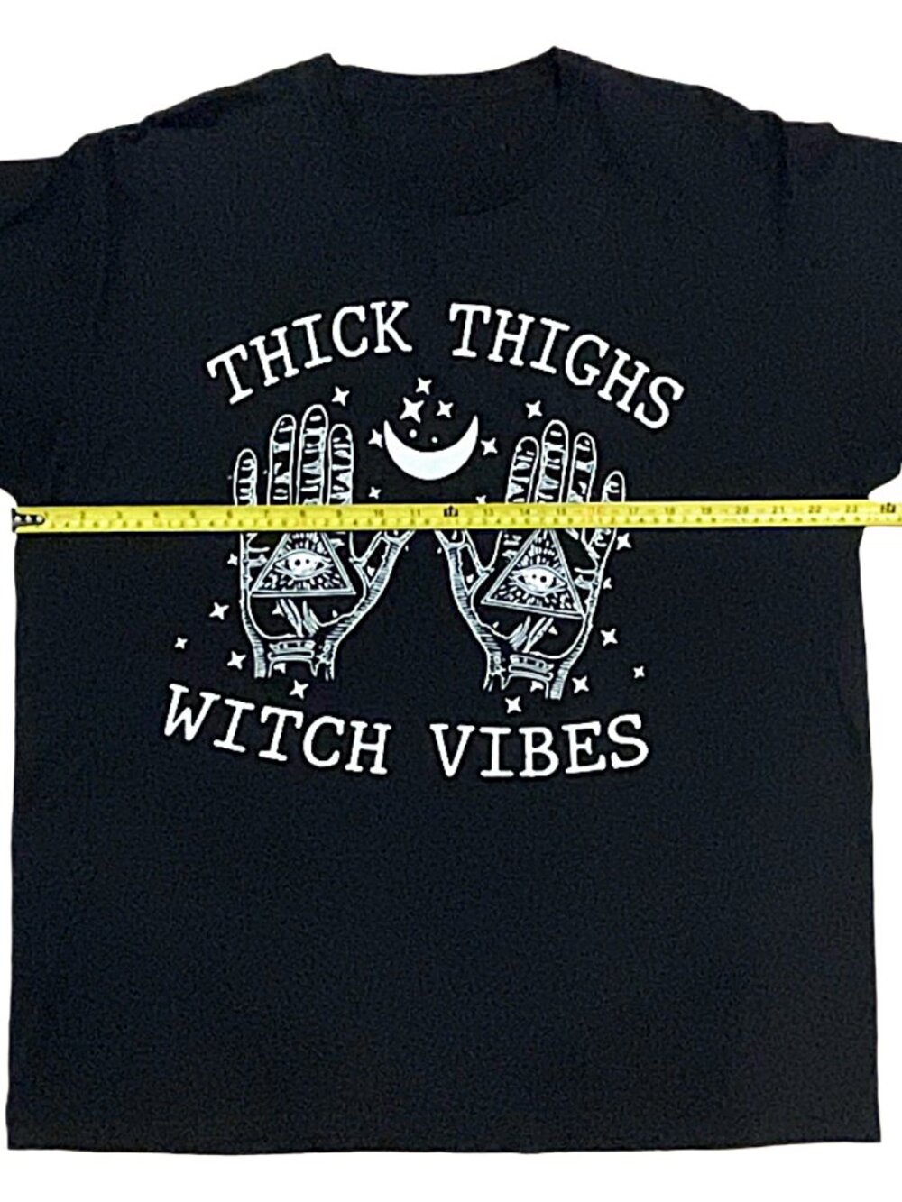 Thick Thighs Witch Vibes Graphic T-Shirt Black Oversized Tee - Picture 5 of 7